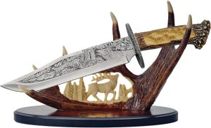 China Made Bowie Knife w Display Deer (9.25″)