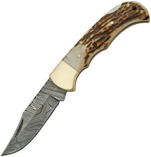 Damascus Lockback Stag (2.75″)