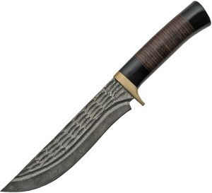 Damascus Horn and Leather Hunter (7.25″)