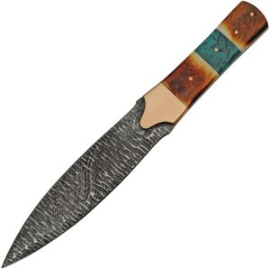 Damascus Flint Fixed Blade Spear Pt (7.5″)