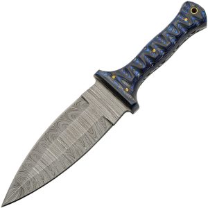Damascus Fixed Blade Blue (6″)