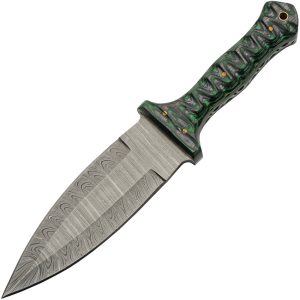 Damascus Fixed Blade Green (6″)