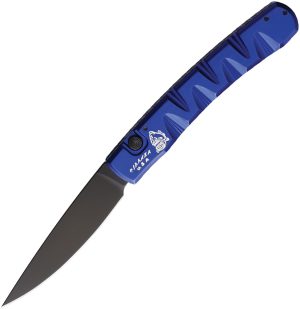 Piranha Knives Auto Virus Button Lock Blue (3.25″)