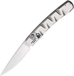 Piranha Knives Auto Virus Button Lock Slvr (3.25″)