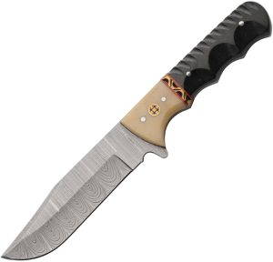 Damascus Fixed Blade Black Micarta (4.5″)