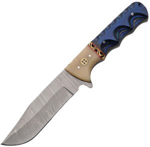 Damascus Fixed Blade Blue Wood (4.5″)