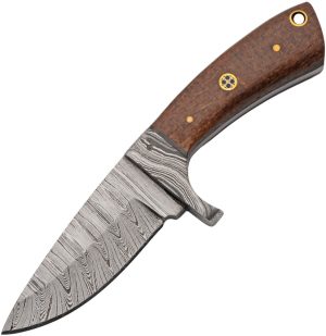 Damascus Fixed Blade Brown Micarta (3″)