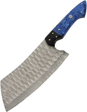 Damascus Blue Crystal Cleaver (7″)